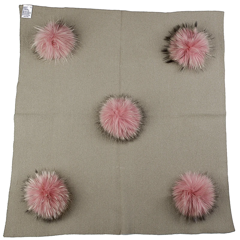 khaki skin pink Geebro, теплое шерстяное Пеленальное Одеяло для новорожденных с помпоном из натурального меха енота 15 см, детское спальное одеяло для путешествий, постельные принадлежности - Цвет: khaki skin pink