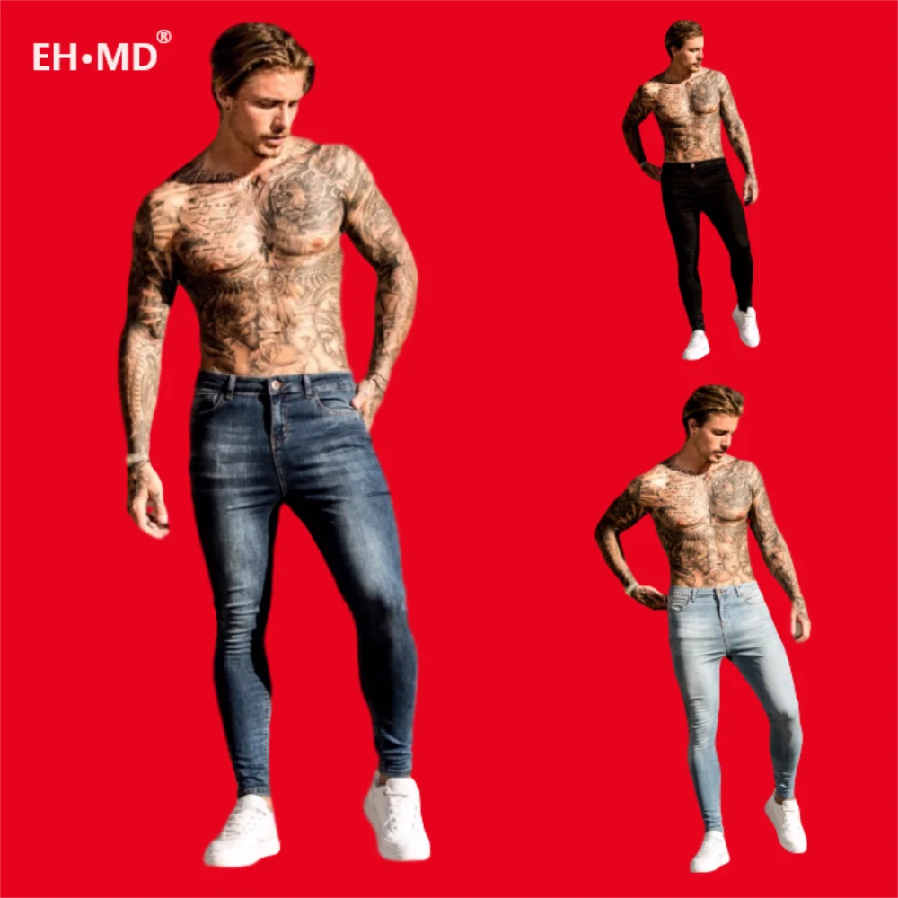 

EH·MD® Skinny Solid Color Skinny Jeans Men's Silk Zipper Pure Cotton High Stretch Pencil Pants Breathable Thin Comfortable Pants