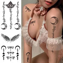 

Dragonfly Moon Phrase Translation Tattoo Stickers Waterproof Temporary Tattoos For Small Women Flores Tattoo Wings Sketch Sleeve