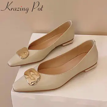 

Krazing pot new large size full grain leather small square toe low heels metal decorations shoes women summer shallow pumps L68