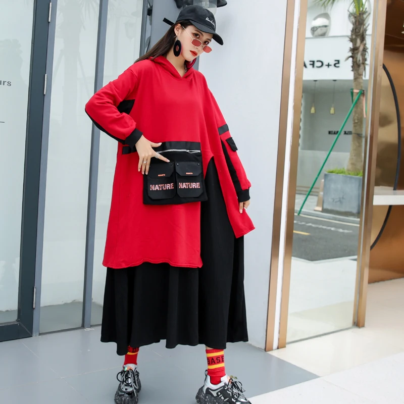 QING MO Woman Sweatshirt Dress Large Size 2020