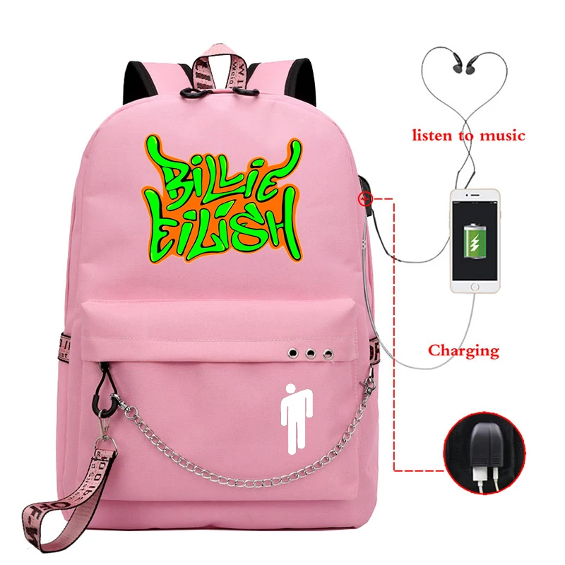 810 7 Mochila рюкзак женский Billie Eilish школьные сумки для девочек-подростков Usb зарядка Bookbag розовый рюкзак женский ноутбук дорожная сумка - Цвет: 810 7