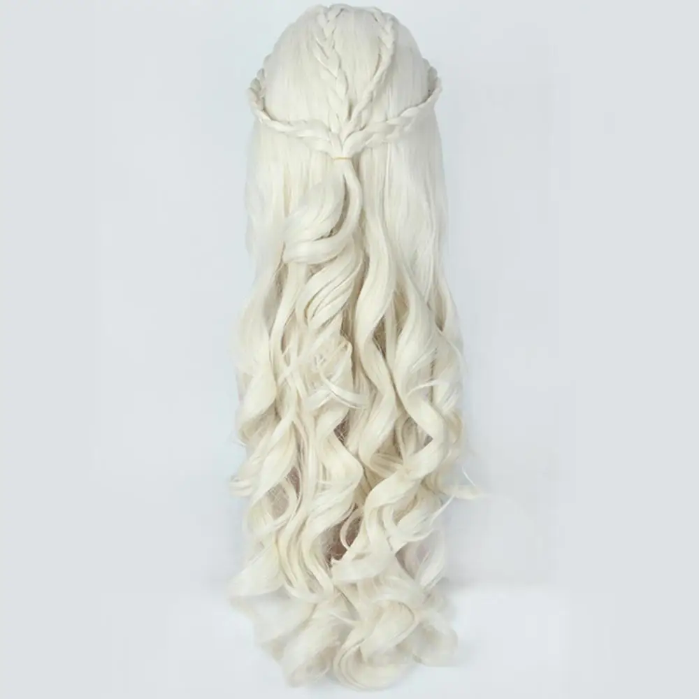 Парик из Игры престолов, серебристый/бежевый, Khaleesi daeneris Targaryen, косплей, 80 см, длинные кудрявые парики для женщин, ролевые игры, синтетические волосы