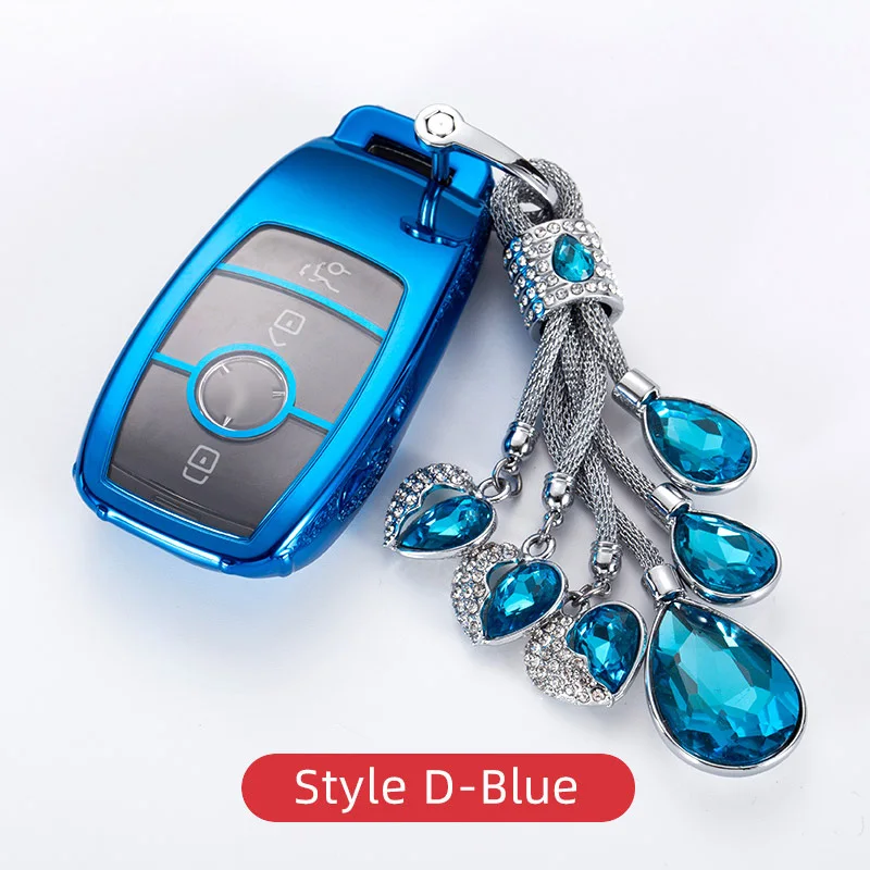 Чехол для ключей из ТПУ для автомобиля, брелок для мерседес- Mercedes Benz W205 W213 CLS W222 W177, аксессуары для интерьера - Название цвета: Style D-Blue