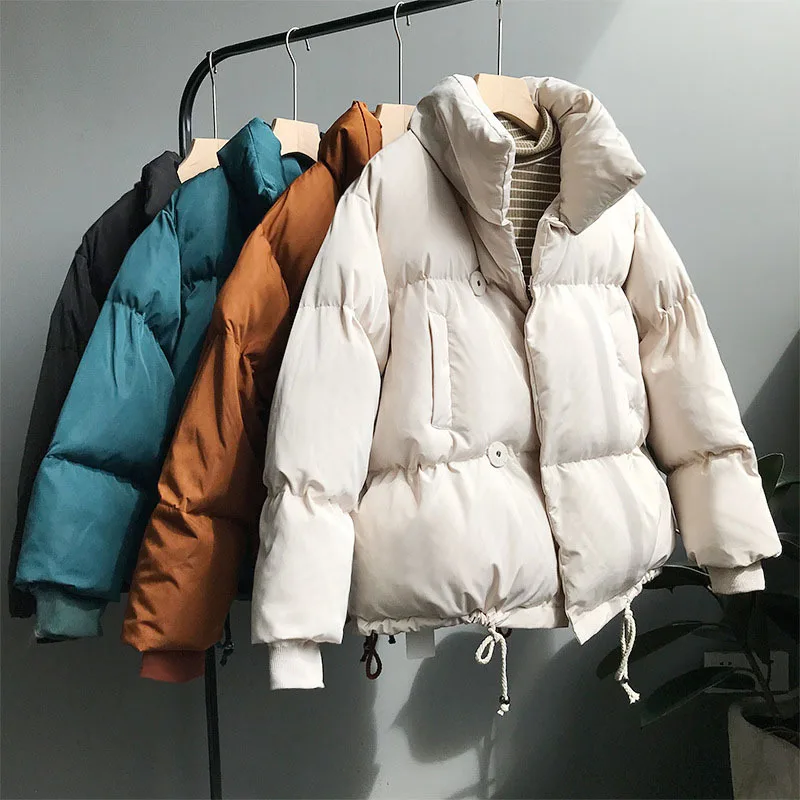 

4 color Women Parkas 2019 New Casual Turtleneck Loose Down Jacket Female Warm Cotton Padded Winter Coat Women