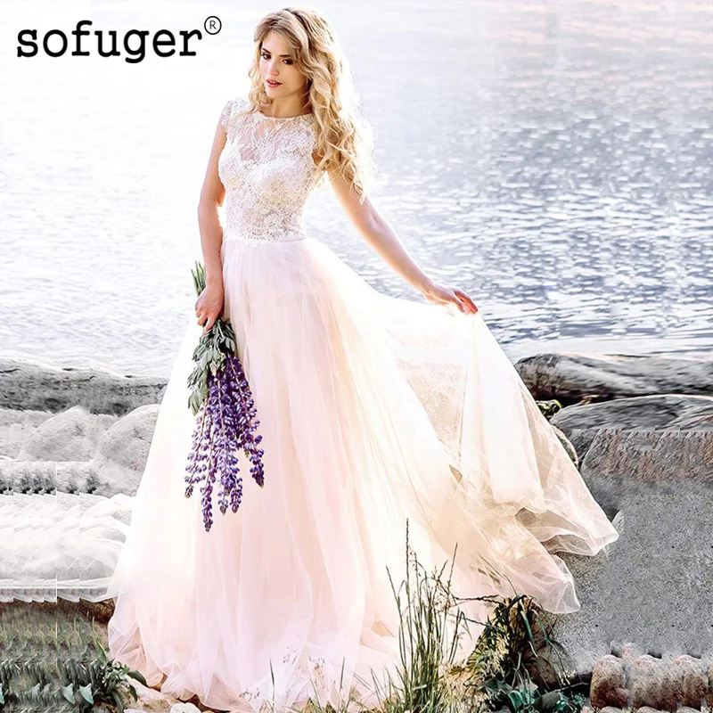 

Princess Ivory White Wedding Dress Lace Illusion Button Back Scoop Cap Sleeves Robe De Mariee Tulle Dubai Arabic Abiti Da Sposa