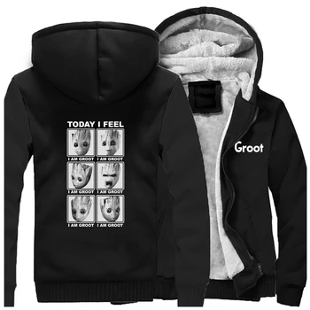 

Mens Fleece Warm Winter Jacket Today I Feel I Am groot Thick Hoodies men Hip Hop Hoodie Sweatshirt harajuku streetwear Hoody
