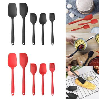 

5PCS Non Stick Butter Cooking Silicone Spatula Set Cookie Pastry Mixing Scraper Spoon Oil Brush Cake Cream Kitchen Baking Tool Z