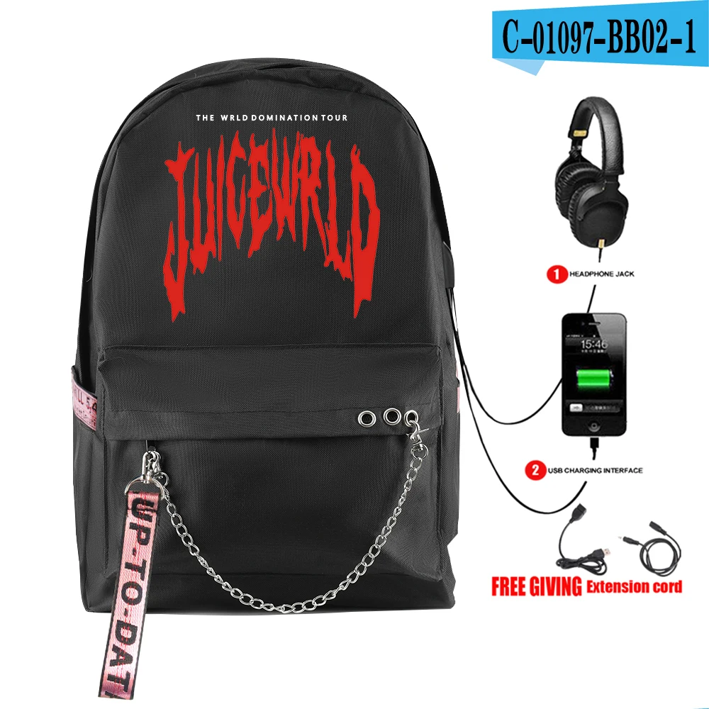 Рэппер Juice Wrld рюкзак модный хип-хоп рюкзак для ноутбука USB многофункциональный рюкзак для путешествий унисекс софтбэк рюкзаки - Цвет: black