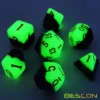 Bescon Two-tone Glowing Polyhedral Dice 7pcs Set Green Dawn, Luminous RPG Dice Set d4 d6 d8 d10 d12 d20 d%, Brick Box Packaging 3