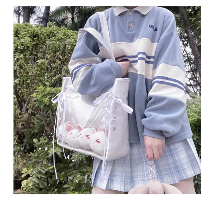 Classic ItaBag Ribbons Shoulder Bags Women Japanese Transparent One sided Canvas Soft Girls Lovely Little Fresh Clear Ita Bag