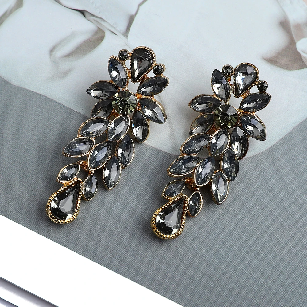 Women Dangle Earrings Metal Alloy Hollow Vintage Emo Leaves Crystal Boho