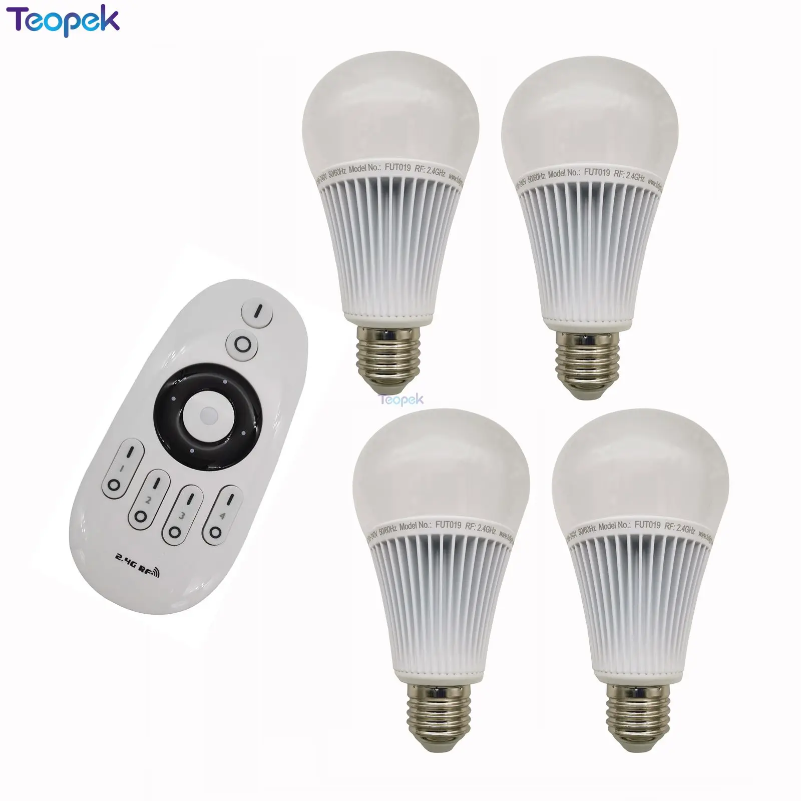 4pcs Mi.light E27 9W Dual White WW/CW CCT WiFi LED Bulb Color Temp Adjust AC85-265V FUT019+ 2.4G 4-zone Wireless RF Remote