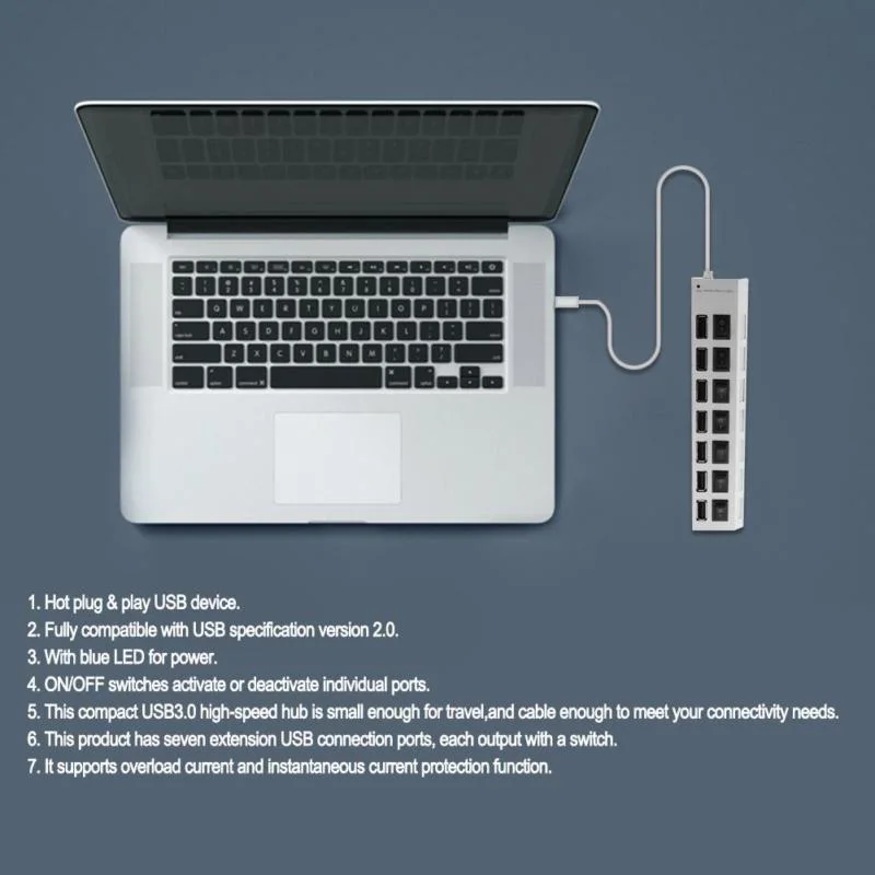7 портов концентратор USB2.0 адаптер сплиттер розетка Высокая скорость с переключателем fr компьютер абсолютно и высокое качество