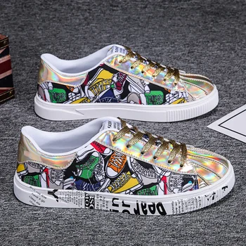

Newest Fashion Men Casual Shoes Graffiti Sneakers Couple Shoes Outdoor Board Shoes printed canvas Leisure shoes Large Size 36-46