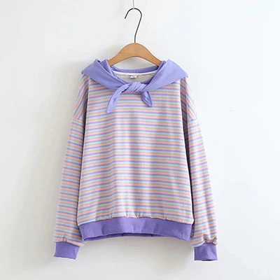 purple Social Harajuku фиолетовый полосатый свитер с капюшоном Женская Толстовка Зимняя хлопковая рубашка пуловер модная женская плотная Толстовка - Цвет: purple