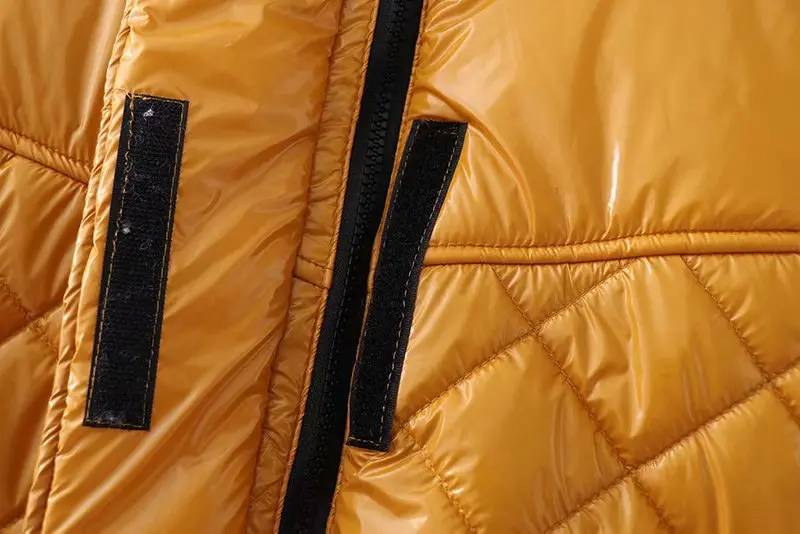 ZA зимняя модная куртка-пуховик со стоячим воротником, пальто для женщин, плотная теплая пушистая свободная парка в стиле панк, желтая блестящая куртка