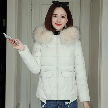 

Hot Sale 2019 Winter Jacket Women Hooded With Fur Collar Padded Outwear Coat Short Parka Chaqueta Mujer Invierno