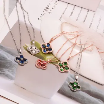 

Rose gold necklace female 316L steel titanium clavicle chain Korean lucky heart-shaped four-leaf clover pendant Mori neck chain