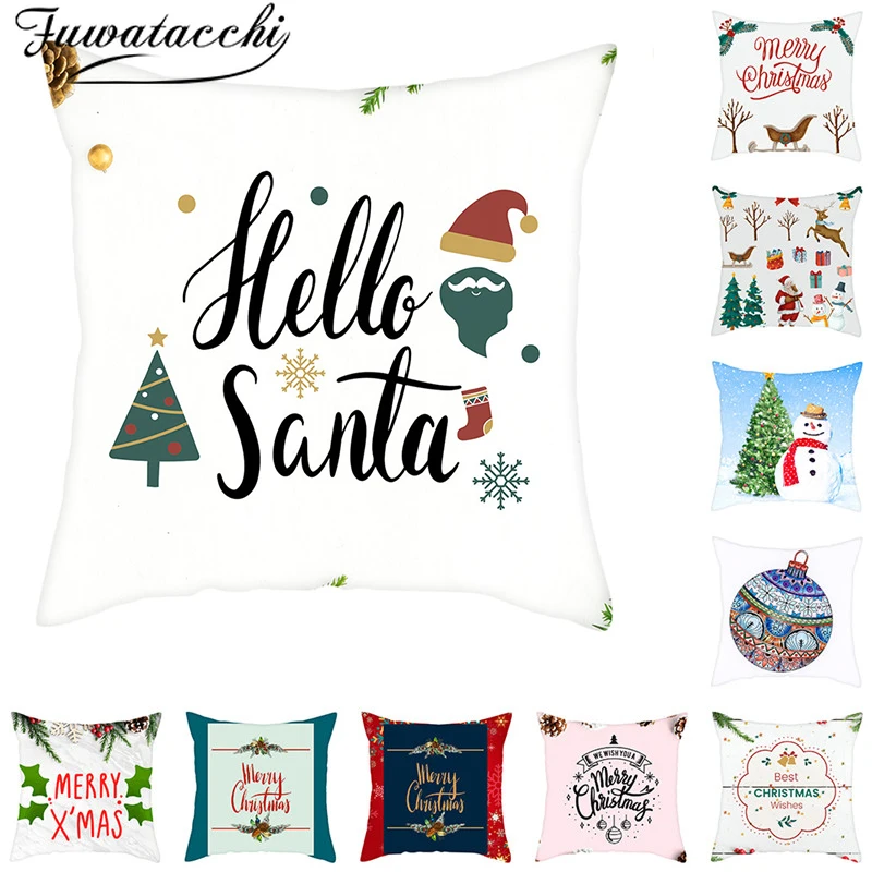 

Fuwatacchi Christmas Cushion Cover Snowman Santa Claus Pillow Cover Home Sofa Car Decorative Bell Tree Throw Pillowcases 45*45cm