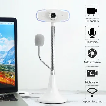 

LED HD Webcam 720P HD Web Camera with Built-in HD Microphone USB Plug Web Cam Desktop Computer PC Video Vertical Camera J80