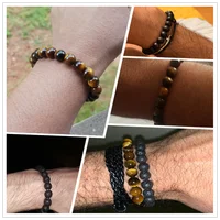 8mm Tiger Eye Stone Beads Bracelet Adjustable Braided Rope Bangles Natural Lava Rock Men Women Yoga Healing Balance Bracelets - Image 4