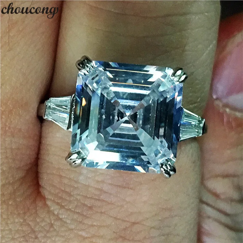 Choucong модное кольцо Asscher cut 12 мм AAAAA cz 925 пробы Серебряное обручальное кольцо кольца для мужчин и женщин ювелирные изделия