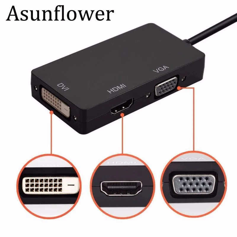 Asunflower мини дисплейный Порт Thunderbolt DP к HDMI VGA DVI адаптер конвертер кабель для IMac Mac Mini Pro Air Book для монитора ТВ
