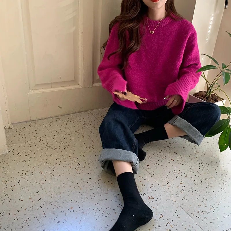 Mozuleva Fashion Women Soft Knit Loose Sweaters Casual Female O-neck Solid Pullovers Ladies Slim Tops Jumpers Autumn Winter