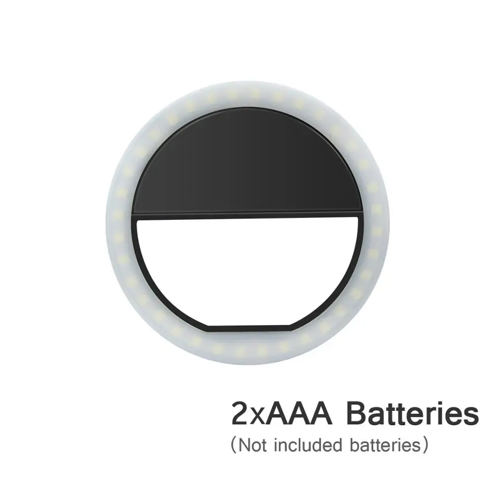 Black AAA Power Светодиодный кольцевой светильник для селфи с регулируемой яркостью для фотосъемки, для макияжа, портативная лампа для мобильного телефона, 36 светодиодный, светящееся кольцо с зажимом для iPhone - Испускаемый цвет: Black AAA Power