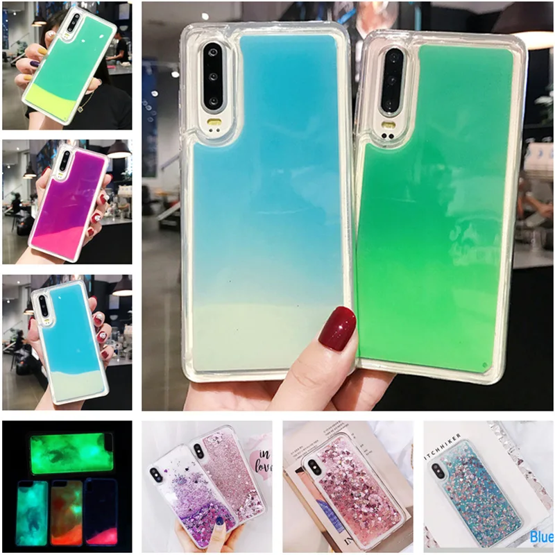 Светящийся неоновый песок чехол для Huawei Honor 9 10 lite Nova 3 4 5 P Smart Z P20 P30 Lite Mate 20 Pro
