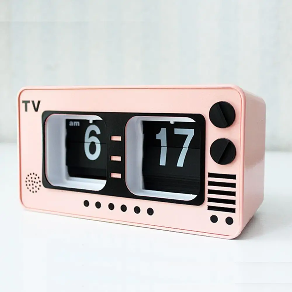 

Fashion Creative Retro Nostalgia Automatic Flip clock Pink TV Shape Auto Clock Home Decoration