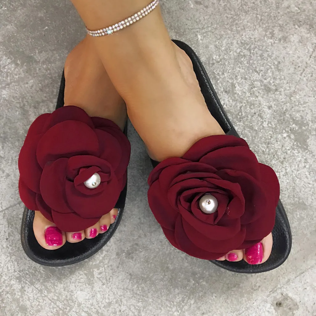 

womens shoes Non-Slip Breathable Flowers Flats Open Toe Winter Warm Casual House Shoes Fashion Plus Size calzado mujer drop