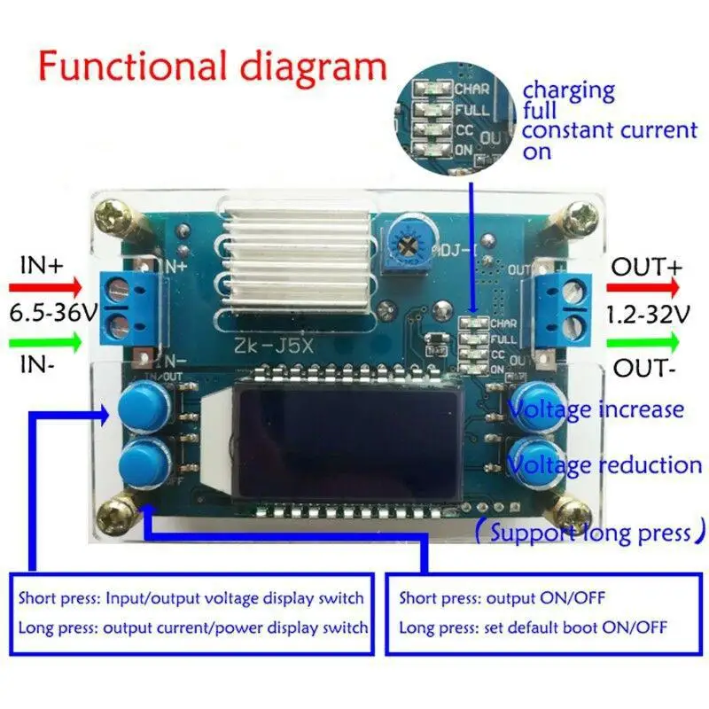 Step 5А CNC понижающий модуль постоянного напряжения постоянного тока с ЖК-дисплеем