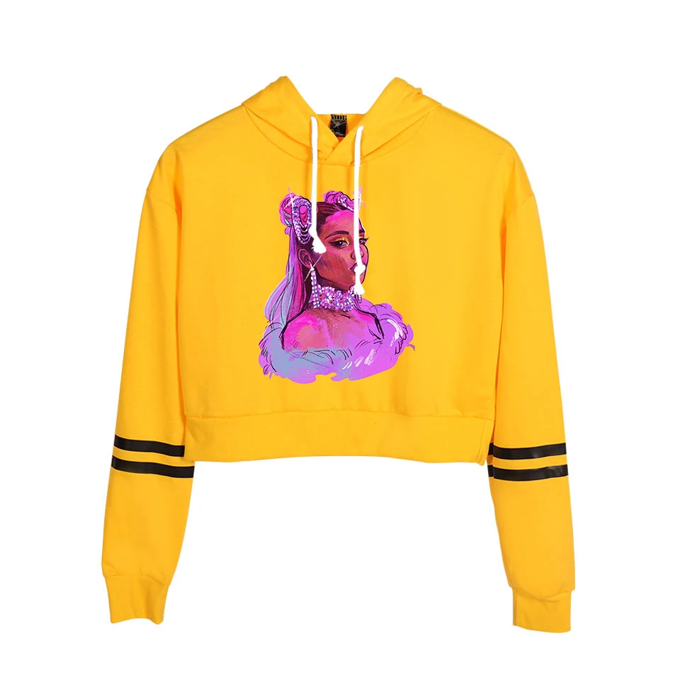 Hot Ariana Grande crop Top Hoodies women Fashion Cotton Harajuku Autumn Women's/girl's Hoodies And orange Sweatshirt
