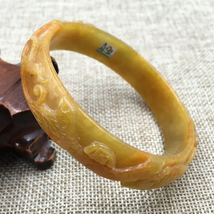61mm beautiful bangle  Natural Chinese yellow jade hand-carved bracelet 