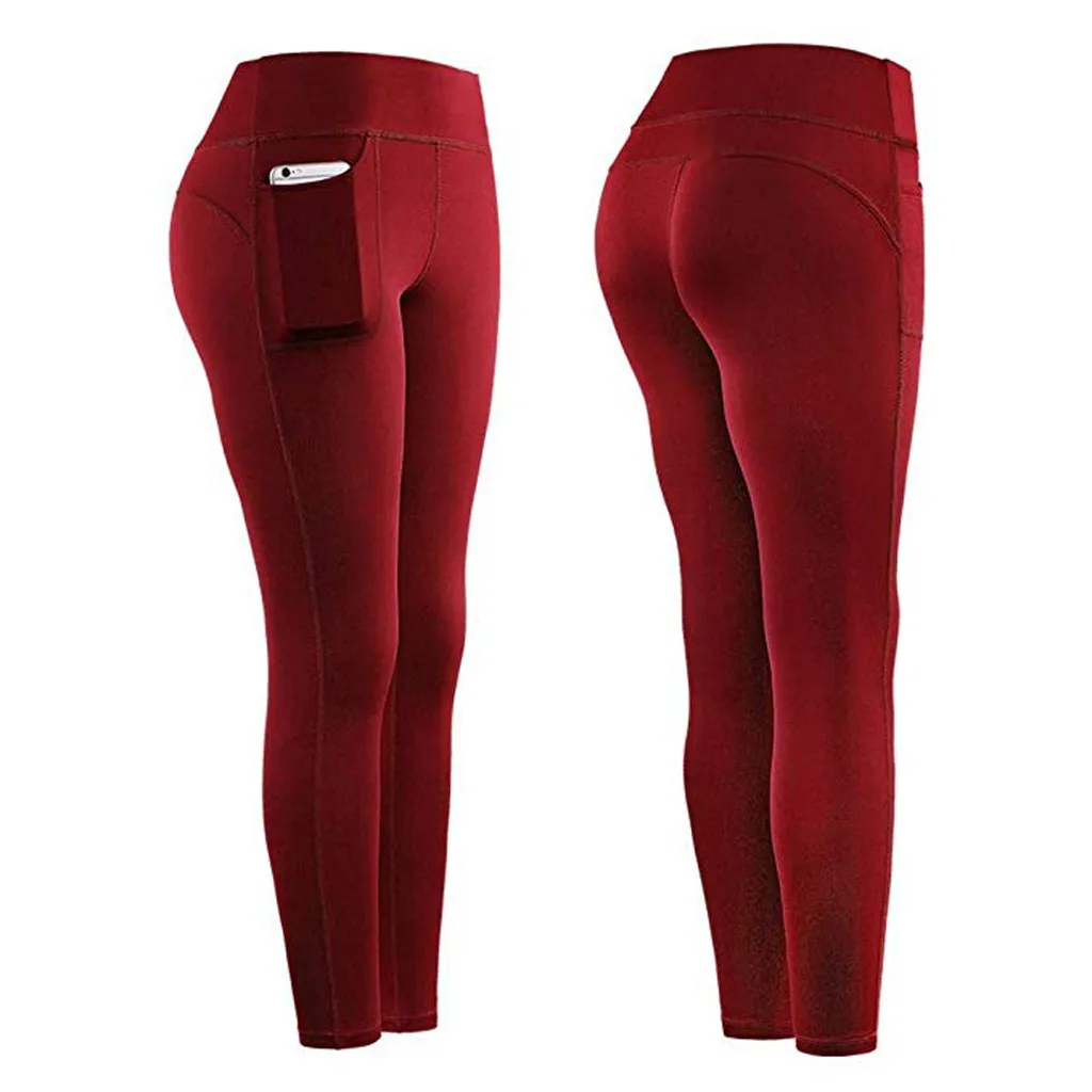 Женские штаны Спортивные Леггинсы Высокая Талия пуш-ап фитнес тонкий тренажерный зал бег женские леггинсы для тренировки спортивные брюки леггинсы женские# YL5 - Цвет: Red