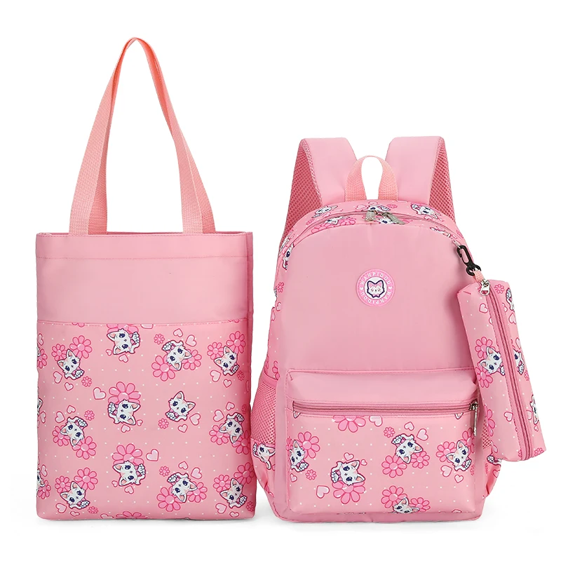 Pink Модный Стильный Холщовый женский рюкзак для девочек-подростков, школьная сумка с принтом, 3 шт. большой рюкзак для подростков, милый школьный рюкзак - Цвет: Pink