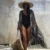 2021 Бикини Прикрытия Черный Ретро Полосатый Self Belted Плюс Размер WomenSummer Кимоно Платье Пляжная Одежда Купальник Прикрытие Q1225