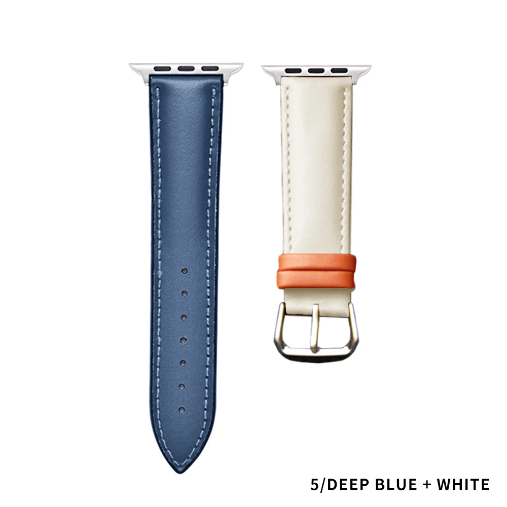 Dark blue white Коричневый кожаный ремешок петля ремешок для Apple Watch 4 3 2 1 38 мм 40 мм, мужской кожаный ремешок для iwatch 5 44 мм 42 мм браслет - Цвет ремешка: Dark blue white