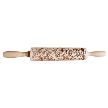 

Engraved Rolling Pin Wooden Flower Pattern Engraved Carved Embossing Printing Rolling Pin for DIY Cookies Kitchen Pastry Tool
