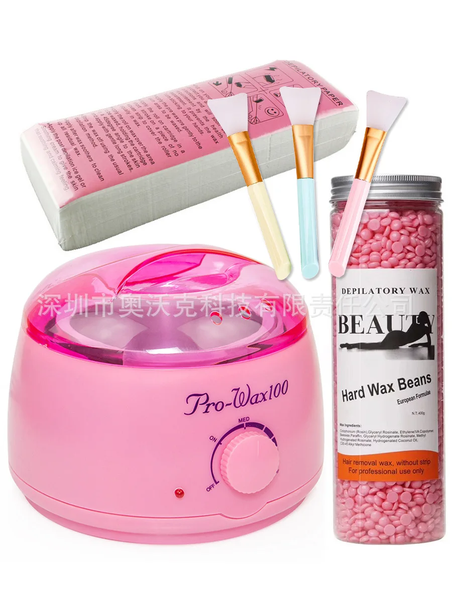 

Pink Wax Beans Machine + 400g Hole-Paper Unhaired Butter-bean + Bee Wax Removal Wax Paper White 100 Zhang + Silica Gel Mask Brus