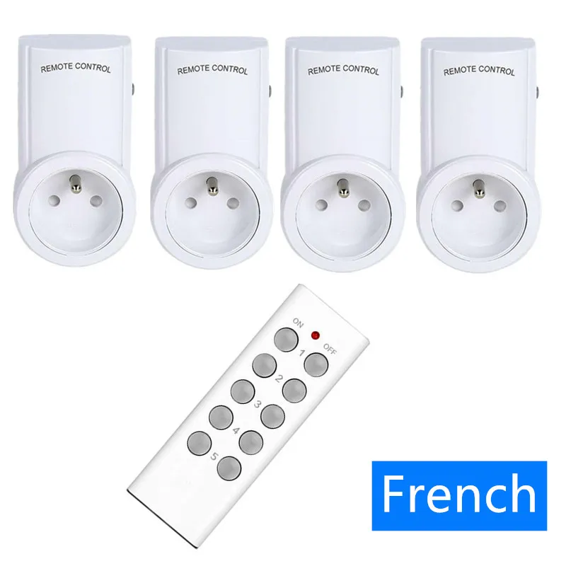 1Remote4socketFrench Беспроводной пульт дистанционного управления Розетка французский ЕС светильник переключатель для светильник s, лампы, рождественские украшения, Plug and Go, до 100 футов - Комплект: 1Remote4socketFrench