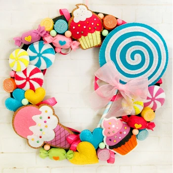 

Handmade Cute Christmas Felt Wall Hanging Craft Kits Kawaii Maid Style Ice Cream Cake Candies Pattern DIY Craft Felt Supplies