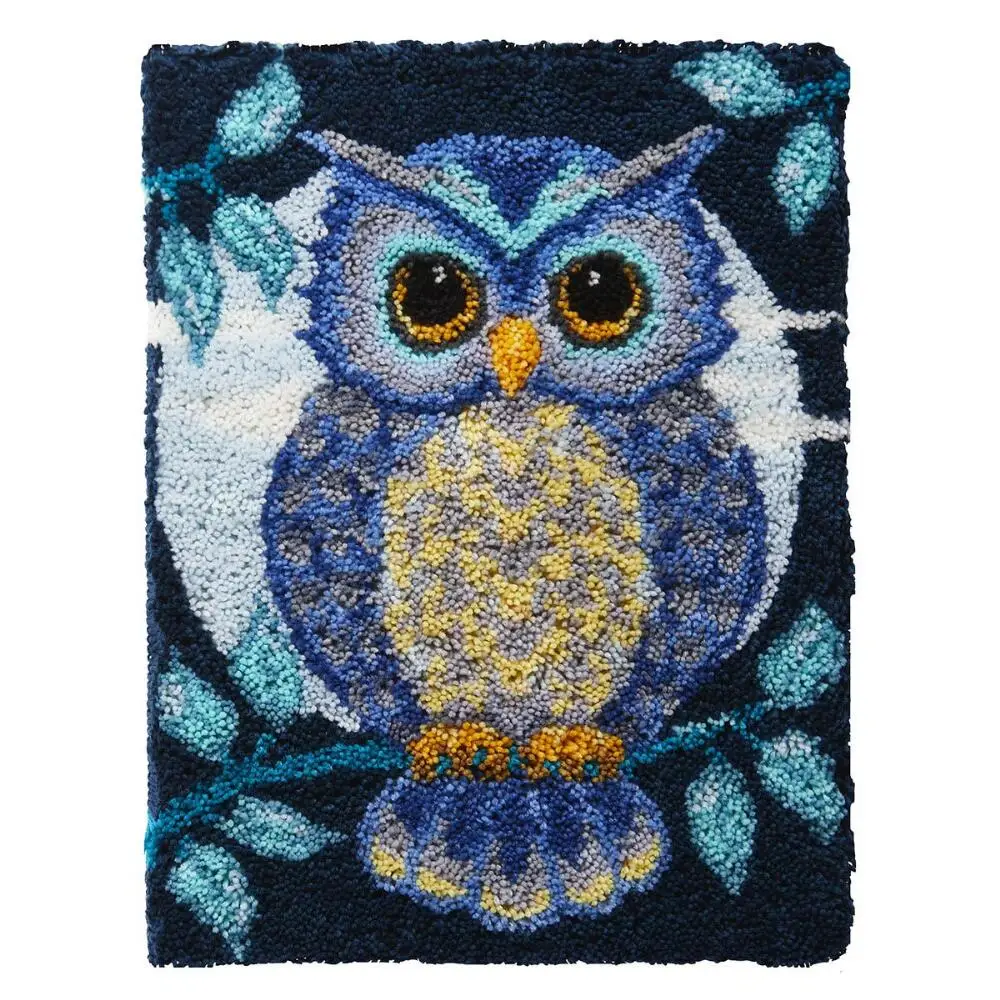 

Latch Hook Rug Kits Owl DIY Crochet Yarn Rugs Hooking Craft Kit with Color Preprinted Pattern Design for Adults Kids