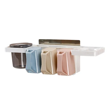 

Multifunction Bathroom Hair Dryer Toothbrush Bracket Wall Stand Sturdy Adhesive Mount Stand Washroom Storage Rack with 3 Cups