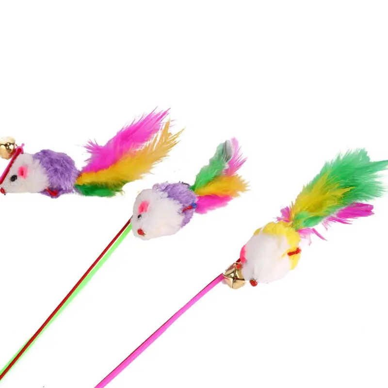 2P3pcs/set Cat Toy With Mouse Shape Fishing Rod Kitten Cat Toys Set With Natural Feather CM