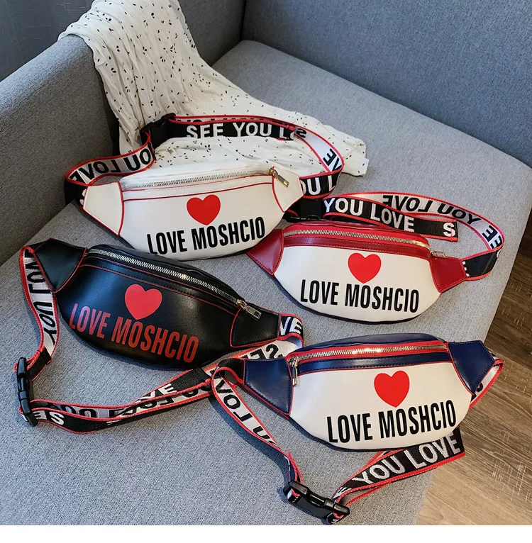 Solid Color Love Heart Decor Women Waist Bag PU Leather Crossbody Shoulder Bag Chest Bags Fashion Ladies Fanny Pack Belt Bag