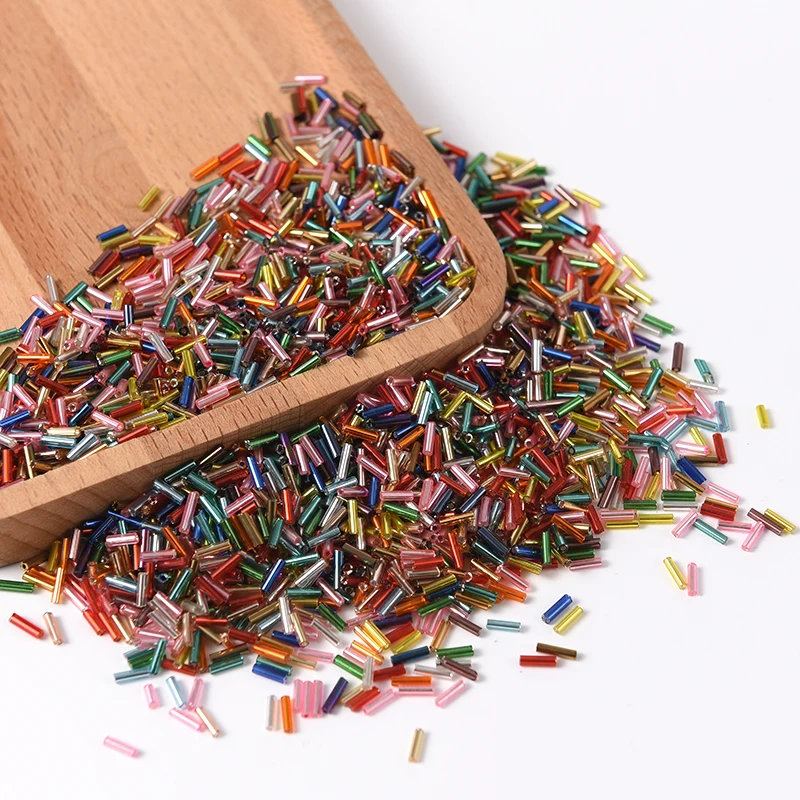 300Pcs 2x6mm 스트레이트 Bugles 느슨한 유리 씨앗 스페이서 튜브 Leptospira 비즈 쥬얼리 만들기 DIY 의류 봉제 액세서리 만들기