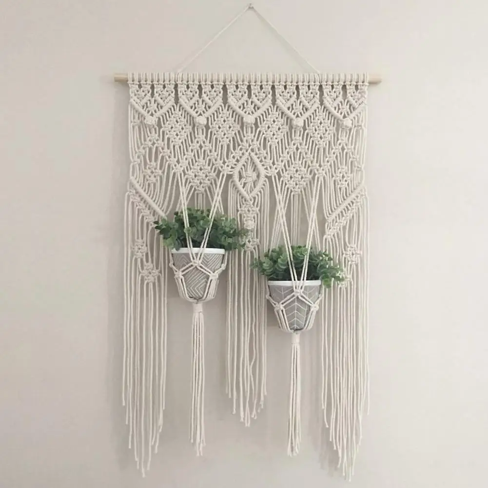Bohemian Hand-woven Tapestry Hanging Basket Wall Hanging Plant Basket Decoration DIY Net Bag For Hotel Living Room Gardening